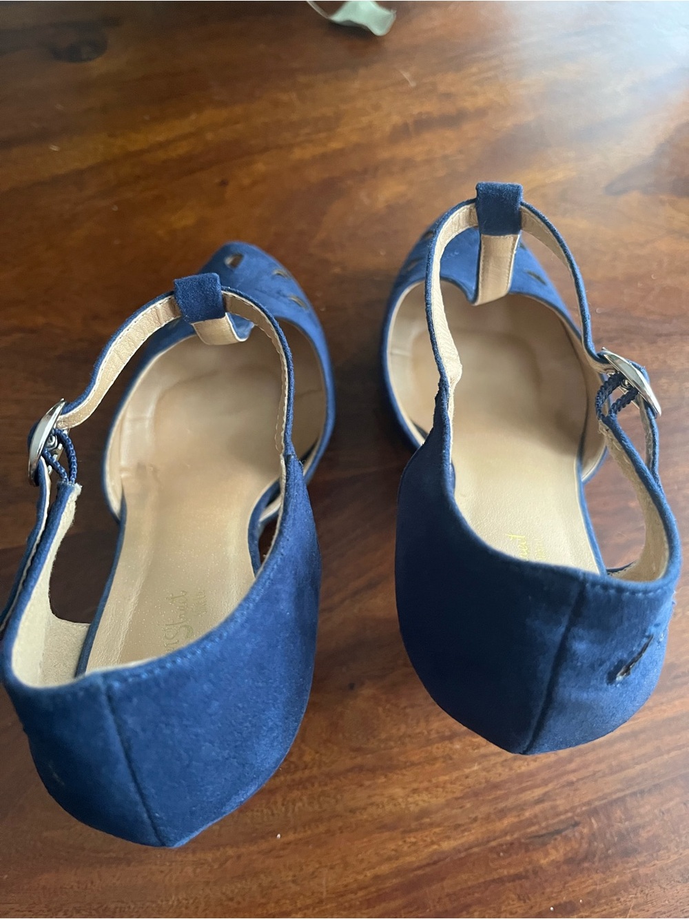 Navy Retro T-Strap Heels - Microsuede - Size 10 - Picture 5 of 6